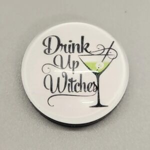 Drink Up Witches Magnet, 1 Inch Round, Witch Drinking Glass Design